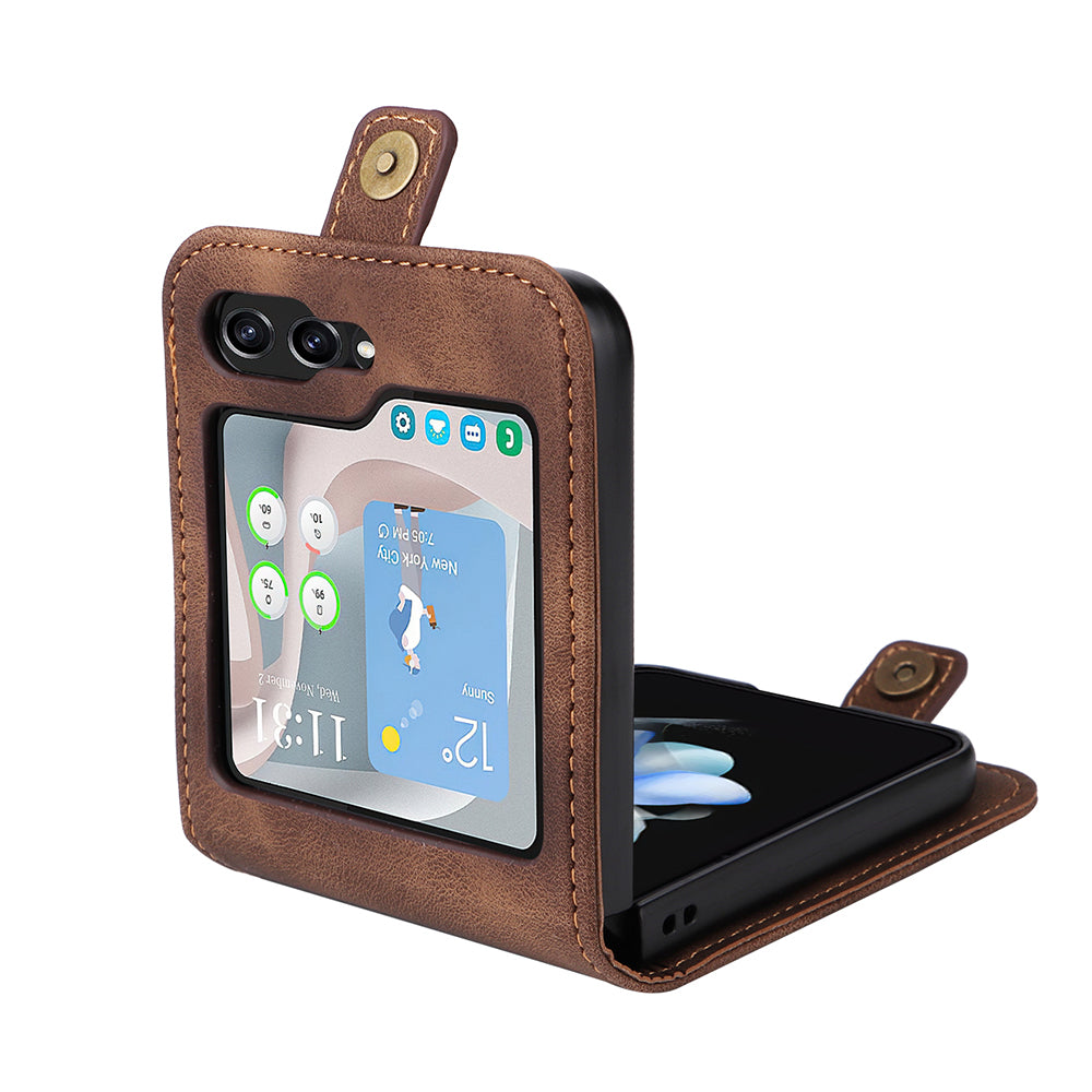YIKATU YK-002 For Samsung Galaxy Z Flip6 5G Case Card Holders PU Leather Skin-touch Phone Cover - Brown YIKATU YK-002 For Samsung Galaxy Z Flip6 5G Case Card Holders PU Leather Skin-touch Phone Cover - Brown